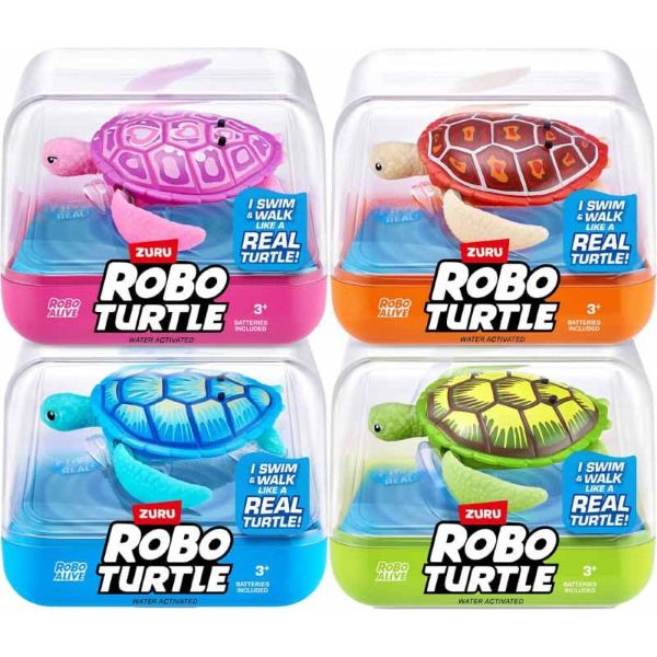 ZURU ROBO ALIVE Tartaruga Robot – Nuota in acqua e cammina a terra 9cm In Box Trasparente (9x9cm) 6ass…x1